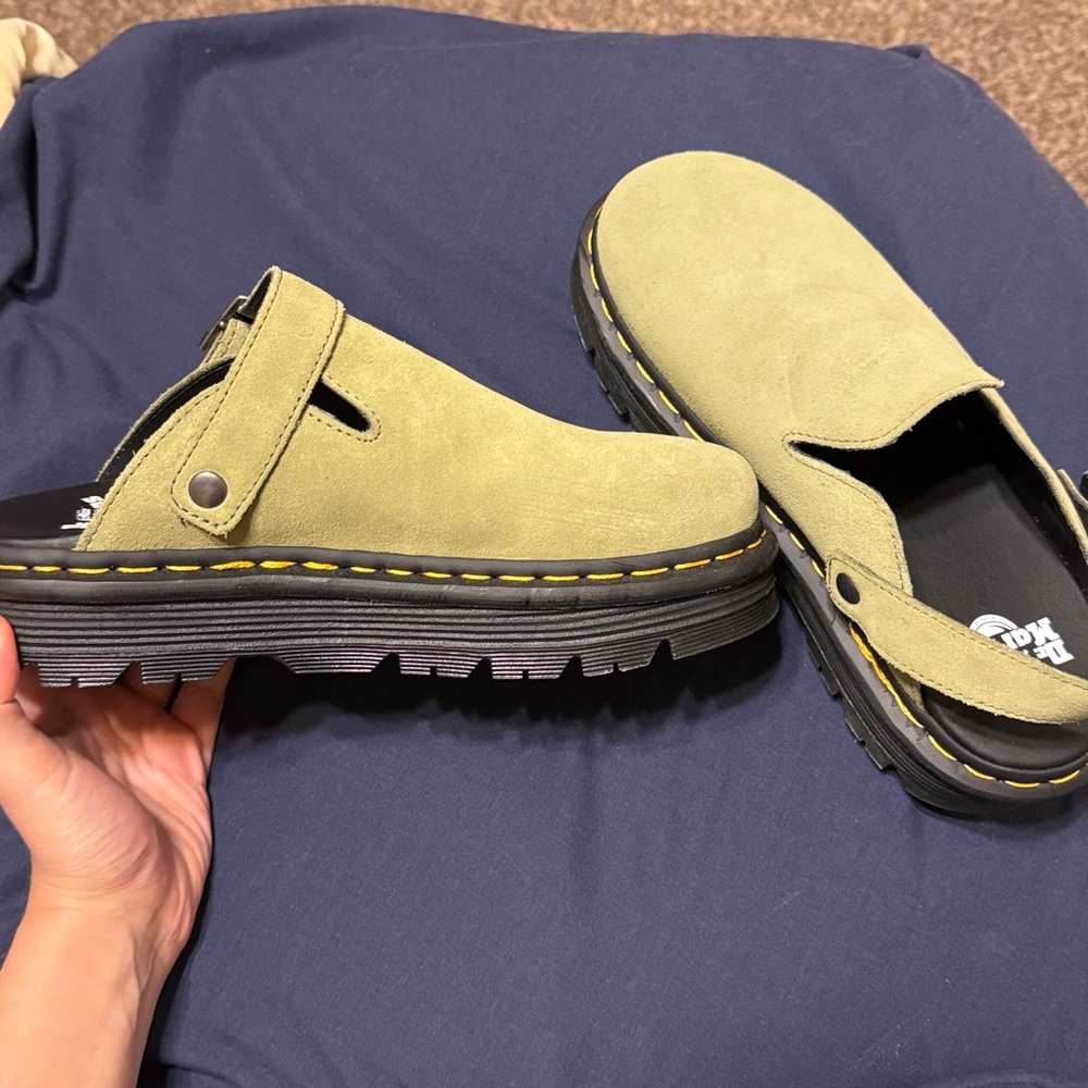 Dr. Martens green Suede clogs mules